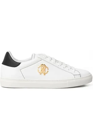 Roberto Cavalli Homme, Chaussures, Blanc, Taille: 44 EU Baskets en cuir blanc avec logo RC