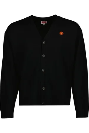 Kenzo Homme, Pulls, Noir, Taille: M Cardigan Floral Col en V Manches Longues