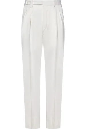 BRIONI Homme, Pantalons, Blanc, Taille: L Élégant Pantalon Blanc en Popeline de Coton et de Soie