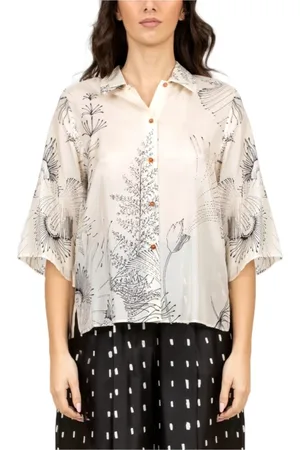 ALYSI Femme, Blouses et Chemises, Blanc, Taille: 40 FR Chemise Fantaisie Soie Manches Courtes