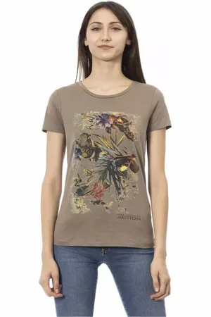 Trussardi Femme, Tops, Brun, Taille: 42 FR T-shirt en Coton Marron avec Imprimé Avant pour Femmes