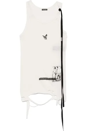 ANN DEMEULEMEESTER Femme, Tops, , Taille: 36 FR Haut Écru avec Détail Patch et Encolure Ronde