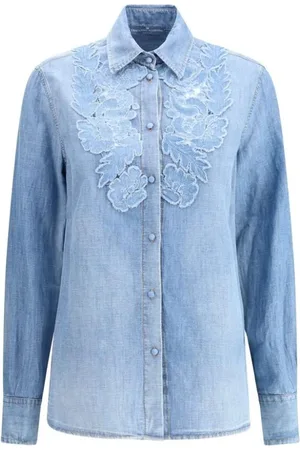 ERMANNO SCERVINO Femme, Blouses et Chemises, Bleu, Taille: 36 FR Chemise en Denim avec Dentelle Florale