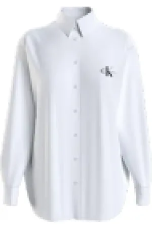 Calvin Klein Femme, Blouses et Chemises, Blanc, Taille: 36 FR Chemise Blanche Monologo Détendue avec Logo