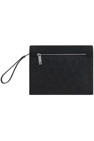 Salvatore Ferragamo Homme, Sacs, Noir, Taille: ONE Size Pochette en Cuir Gancini
