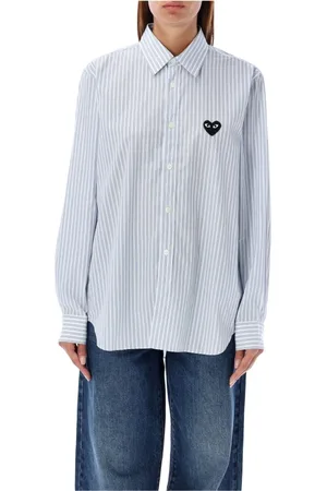 Comme des Garçons Femme, Blouses et Chemises, Multicolore, Taille: 38 FR Chemise à Rayures Bleues avec Patch Cœur