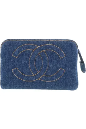 CHANEL Femme, Pre-owned, Bleu, Taille: ONE Size Pre-owned Denim trousses-de-toilette