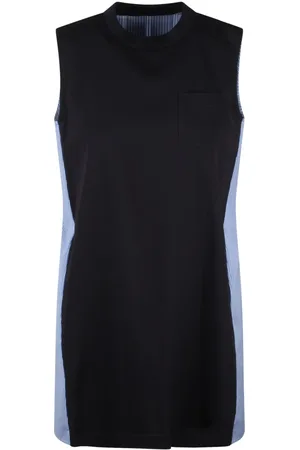 SACAI Femme, Robes, Noir, Taille: 42 FR Robe Mini en Popeline de Coton Rayée