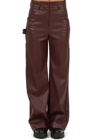 NUDE Femme, Pantalons, Rouge, Taille: 36 FR Pantalon Bordeaux En Similicuir Jambe Large