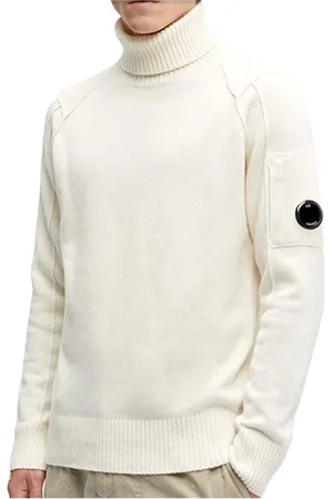 C.P. Company Homme, Pulls, , Taille: L Pull en Laine Blanc avec Poche à Fermeture Éclair