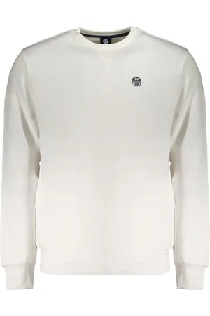 North Sails Homme, Sweatshirts et sweats à capuche, Blanc, Taille: L Sweat en Coton Brossé avec Logo Appliqué