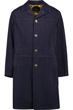 VERSACE Homme, Manteaux, Bleu, Taille: M Manteau Long en Denim Brut Élégant
