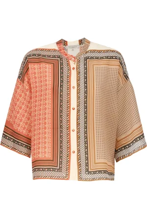 ANTONELLI Femme, Blouses et Chemises, Multicolore, Taille: 36 FR Chemise en Soie Orange avec Motif Contrastant