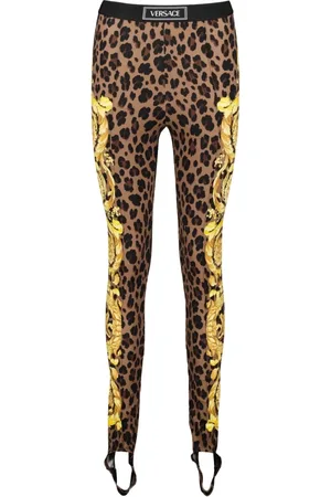 VERSACE Femme, Pantalons, Brun, Taille: 36 FR Legging léopard Barocco Collection Automne-Hiver 2024