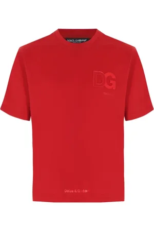 Dolce & Gabbana Homme, Tops, Rouge, Taille: 2XL T-shirt oversize rouge avec logo imprimé