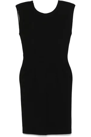 Dondup Femme, Robes, Noir, Taille: 42 FR Robe Midi Noire avec Logo Plaque