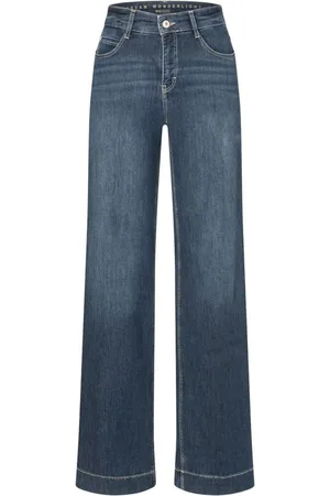Mac Femme, Jeans, Bleu, Taille: 38 FR Pantalon Large en Denim Bleu Foncé Authentique