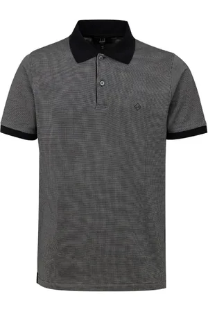 Dunhill Homme, Tops, Noir, Taille: M Polo en Coton Noir Imprimé Jacquard