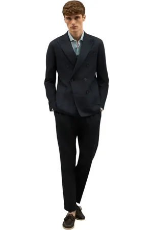 Boglioli Homme, Costumes, Bleu, Taille: S Costume K-Suit en sergé de coton et lin à double boutonnage