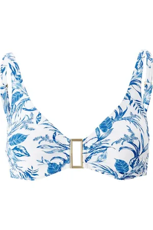 Melissa Odabash Femme, Maillots de bain, Bleu, Taille: 40 FR Haut de Bikini Feuille Bleue avec Bordure Dorée