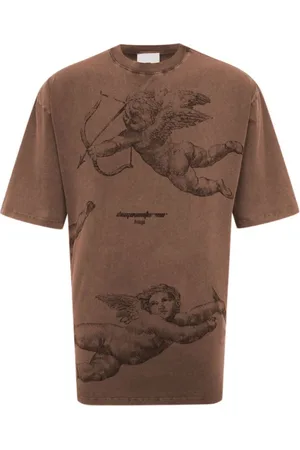 DIEGO VENTURINO Homme, Tops, Brun, Taille: M T-shirt en coton marron vintage à col rond
