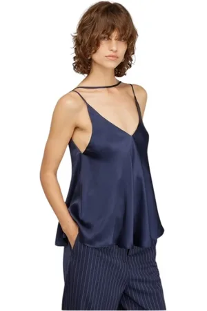 SEMICOUTURE Femme, Tops, Bleu, Taille: 40 FR Haut Sans Manches En Satin Bleu