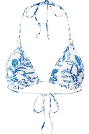 Melissa Odabash Femme, Maillots de bain, Bleu, Taille: 40 FR Haut de Bikini Feuille Bleue avec Détails Dorés