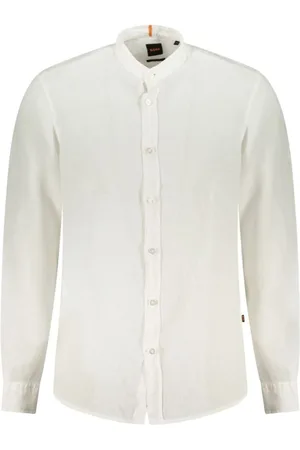HUGO BOSS Homme, Chemises, Blanc, Taille: XL Chemise blanche en lin à col mandarin