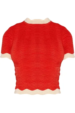 Retrofete Femme, Pulls, Rouge, Taille: 40 FR Haut Tricot Rouge avec Détail Ondulé