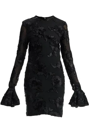 ROTATE Femme, Robes, Noir, Taille: 40 FR Mini Robe en Maille avec Fleurs Brodées
