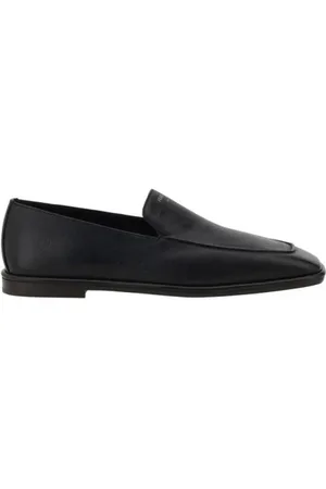 Salvatore Ferragamo Homme, Chaussures, Noir, Taille: 43 EU Logo Doré Mocassins en Cuir Talon Bloc