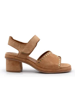 Alpe Femme, Chaussures, Brun, Taille: 38 EU Sandales en Cuir Marron avec Clous Argentés