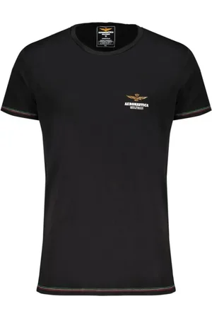 Aeronautica Militare Homme, Tops, Noir, Taille: 2XL T-shirt Extérieur en Coton Noir avec Impression