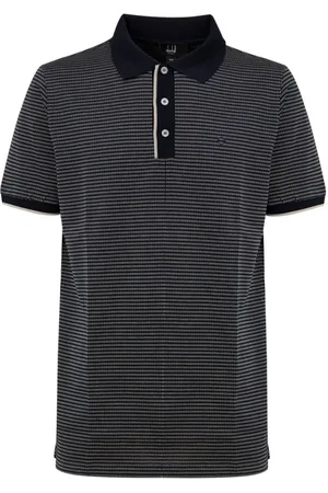 Dunhill Homme, Tops, Noir, Taille: M Polo en Coton Bleu avec Imprimé Jacquard