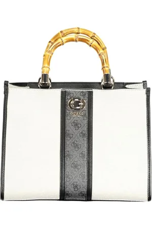 Guess Femme, Sacs, Blanc, Taille: ONE Size Sac à main en coton noir multi-compartiments
