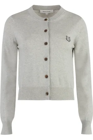 Maison Kitsuné Femme, Pulls, Gris, Taille: 42 FR Cardigan en Laine avec Patch Renard