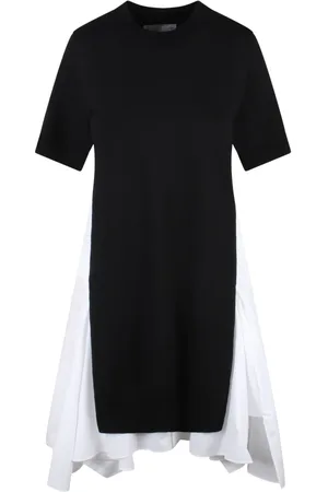 SACAI Femme, Robes, Noir, Taille: 40 FR Robe Midi en Tricot et Popeline