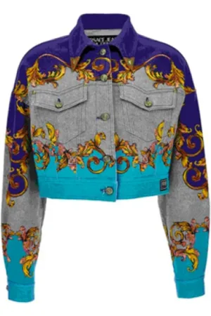 VERSACE Femme, Vestes, Multicolore, Taille: 36 FR Veste en denim baroque d