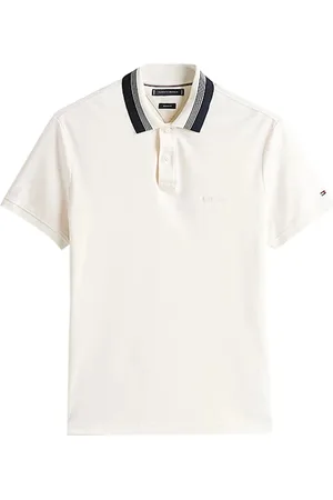 Tommy Hilfiger Homme, Tops, Blanc, Taille: L Polo avec Détail de Col en Interlock