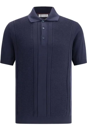 Brunello Cucinelli Homme, Tops, Bleu, Taille: L Polo en Maille avec Col Classique