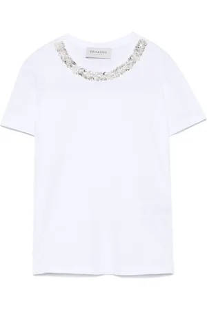 ERMANNO SCERVINO Femme, Tops, Blanc, Taille: 40 FR T-shirt à col rond orné de cristaux
