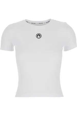 Marine Serre Femme, Tops, Blanc, Taille: 40 FR T-shirt Bébé Coupe Ajustée Logo Lune