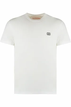 VALENTINO GARAVANI Homme, Tops, Blanc, Taille: L T-shirt en coton côtelé à col rond