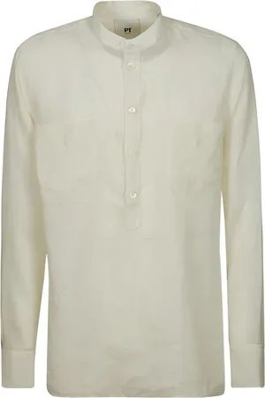 PT Torino Homme, Chemises, Blanc, Taille: L Chemise Blanche en Lin Col Mao