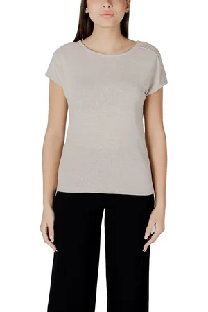 Street one Femme, Tops, Gris, Taille: 36 FR T-shirt beige en polyester avec dentelle d