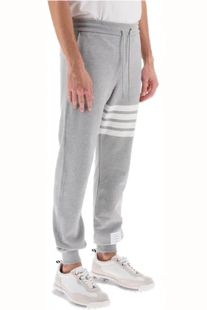 Thom Browne Homme, Pantalons, Gris, Taille: M Joggers 4-Bar avec Appliqué Étiquette Nom