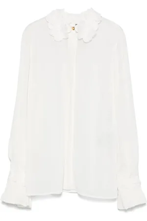 Elisabetta Franchi Femme, Blouses et Chemises, , Taille: 38 FR Chemise Blanche Brodée avec Ourlet Volanté