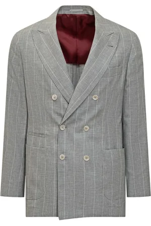 Brunello Cucinelli Homme, Vestes, Gris, Taille: XL Robe Grise à Rayures à Double Boutonnage