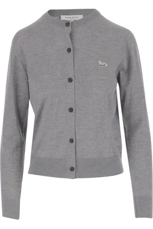 Maison Kitsuné Femme, Pulls, Gris, Taille: 38 FR Cardigan en Laine avec Patch Renard
