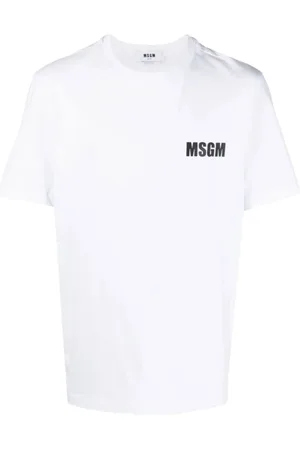 Msgm Homme, Tops, Blanc, Taille: M T-shirt en coton avec impression blanche